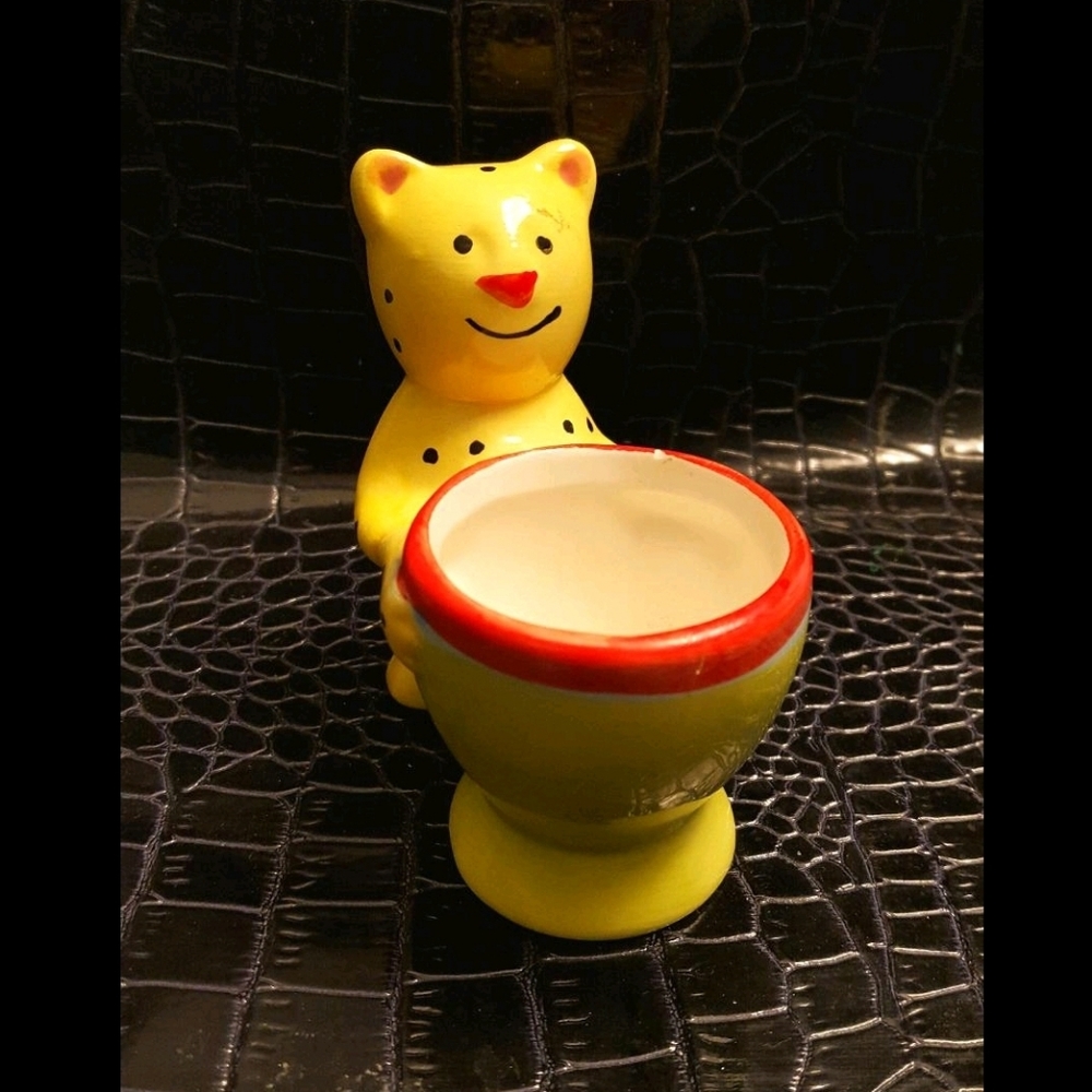 Vintage Yellow & Red Happy Bear Egg Cup